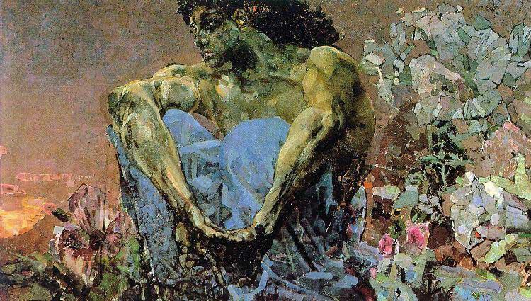 Mikhail Vrubel Demon seated in the garden 1890